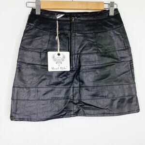 LF Angel Biba Black Faux Leather Buckle Detail Mini Skirt Women's Size 6 NWT